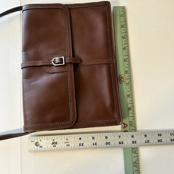 Vintage Brown Leather Crossbody Bag Purse Adjustable Strap Minimalist 10 x 7 in - Picture 5 of 11